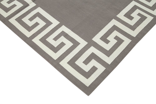 Geometric Duri Gri Geometrik Pamuk Yün El Dokuma Halısı 186x270 Agacan