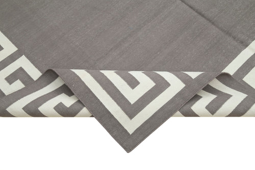 Geometric Duri Gri Geometrik Pamuk Yün El Dokuma Halısı 186x270 Agacan