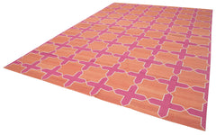 Geometric Duri Pembe Geometrik Pamuk Yün El Dokuma Halısı 307x418 Agacan