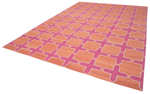 Geometric Duri Pembe Geometrik Pamuk Yün El Dokuma Halısı 307x418 Agacan