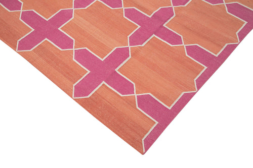 Geometric Duri Pembe Geometrik Pamuk Yün El Dokuma Halısı 307x418 Agacan