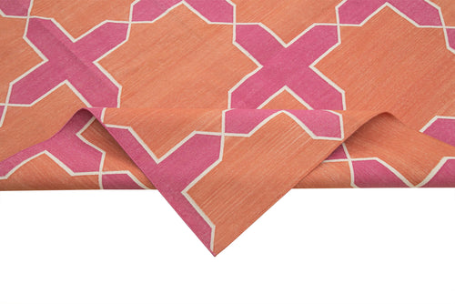 Geometric Duri Pembe Geometrik Pamuk Yün El Dokuma Halısı 307x418 Agacan
