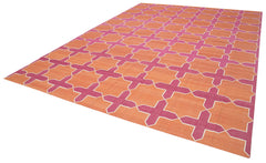 Geometric Duri Turuncu Geometrik Pamuk Yün El Dokuma Halısı 306x420 Agacan