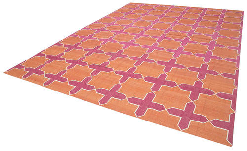 Geometric Duri Turuncu Geometrik Pamuk Yün El Dokuma Halısı 306x420 Agacan