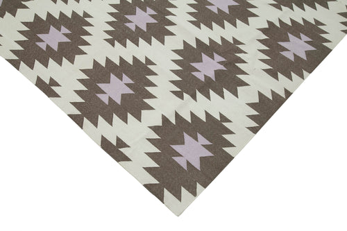 Geometric Duri Kahverengi Geometrik Pamuk Yün El Dokuma Halısı 298x406 Agacan