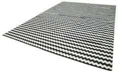 Geometric Duri Siyah Geometrik Pamuk Yün El Dokuma Halısı 301x421 Agacan