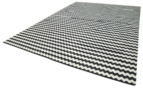 Geometric Duri Siyah Geometrik Pamuk Yün El Dokuma Halısı 301x421 Agacan