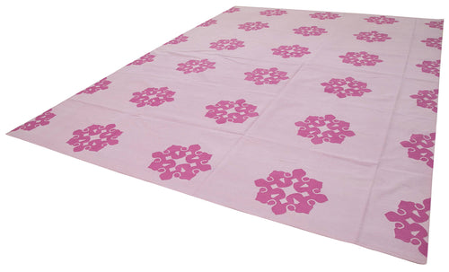 Geometric Duri Pembe Geometrik Pamuk Yün El Dokuma Halısı 312x418 Agacan
