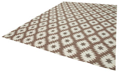 Geometric Duri Kahverengi Geometrik Pamuk Yün El Dokuma Halısı 302x421 Agacan
