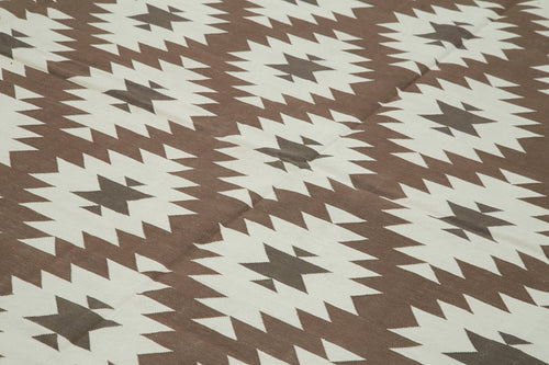 Geometric Duri Kahverengi Geometrik Pamuk Yün El Dokuma Halısı 302x421 Agacan