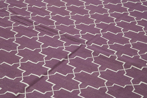 Geometric Duri Mor Geometrik Pamuk Yün El Dokuma Halısı 310x418 Agacan