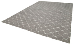 Geometric Duri Gri Geometrik Pamuk Yün El Dokuma Halısı 310x422 Agacan
