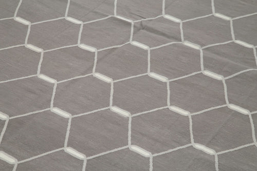 Geometric Duri Gri Geometrik Pamuk Yün El Dokuma Halısı 310x422 Agacan