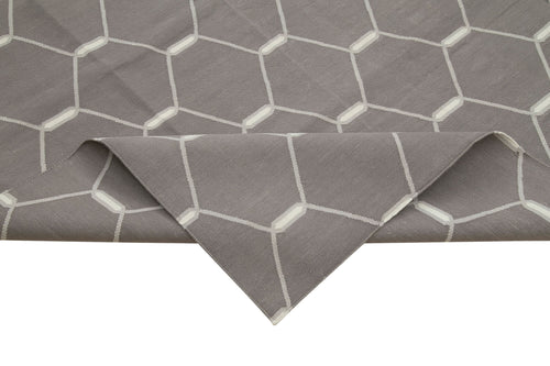 Geometric Duri Gri Geometrik Pamuk Yün El Dokuma Halısı 310x422 Agacan