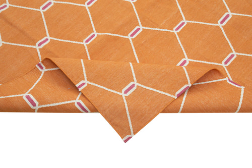 Geometric Duri Turuncu Geometrik Pamuk Yün El Dokuma Halısı 310x421 Agacan