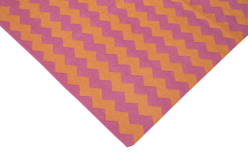 Geometric Duri Turuncu Geometrik Pamuk Yün El Dokuma Halısı 240x300 Agacan