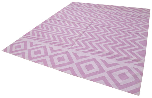 Geometric Duri Mor Geometrik Pamuk Yün El Dokuma Halısı 242x295 Agacan