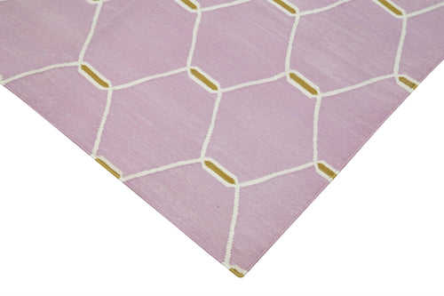 Geometric Duri Mor Geometrik Pamuk Yün El Dokuma Halısı 172x108 Agacan