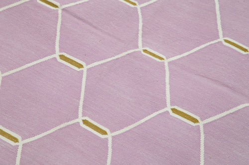Geometric Duri Mor Geometrik Pamuk Yün El Dokuma Halısı 172x108 Agacan
