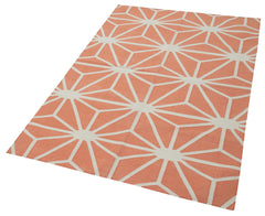 Geometric Duri Turuncu Geometrik Pamuk Yün El Dokuma Halısı 110x166 Agacan