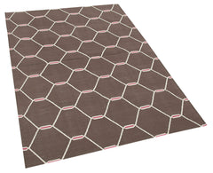 Geometric Duri Kahverengi Geometrik Pamuk Yün El Dokuma Halısı 111x164 Agacan