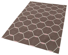 Geometric Duri Kahverengi Geometrik Pamuk Yün El Dokuma Halısı 111x164 Agacan