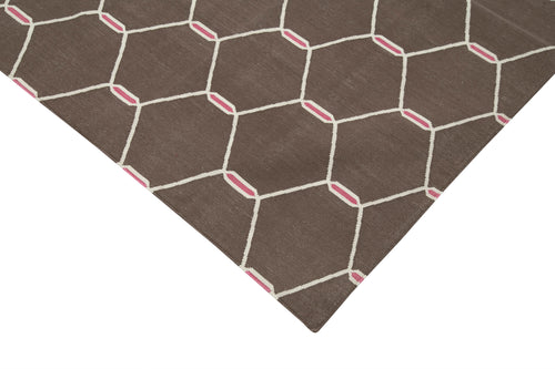 Geometric Duri Kahverengi Geometrik Pamuk Yün El Dokuma Halısı 111x164 Agacan