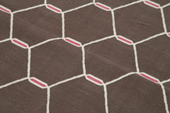 Geometric Duri Kahverengi Geometrik Pamuk Yün El Dokuma Halısı 111x164 Agacan