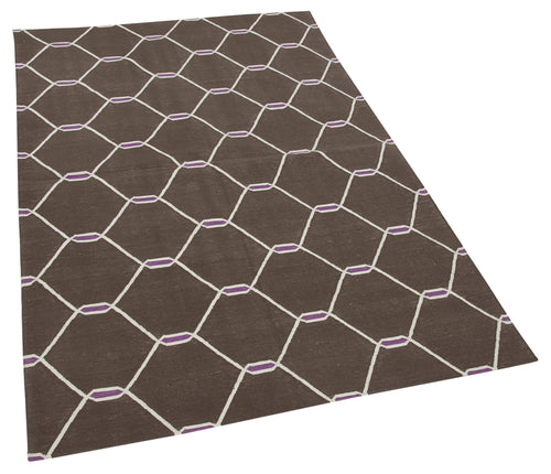 Geometric Duri Kahverengi Geometrik Pamuk Yün El Dokuma Halısı 108x170 Agacan