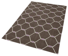 Geometric Duri Kahverengi Geometrik Pamuk Yün El Dokuma Halısı 108x170 Agacan
