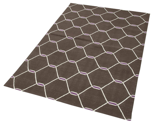 Geometric Duri Kahverengi Geometrik Pamuk Yün El Dokuma Halısı 108x170 Agacan