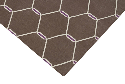 Geometric Duri Kahverengi Geometrik Pamuk Yün El Dokuma Halısı 112x167 Agacan