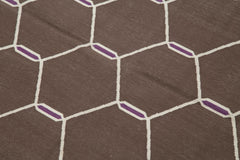 Geometric Duri Kahverengi Geometrik Pamuk Yün El Dokuma Halısı 112x167 Agacan