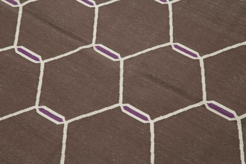 Geometric Duri Kahverengi Geometrik Pamuk Yün El Dokuma Halısı 112x167 Agacan