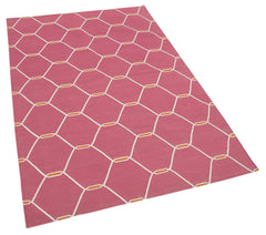 Geometric Duri Pembe Geometrik Pamuk Yün El Dokuma Halısı 108x172 Agacan