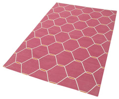 Geometric Duri Pembe Geometrik Pamuk Yün El Dokuma Halısı 108x172 Agacan