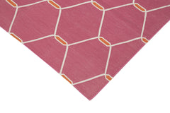 Geometric Duri Pembe Geometrik Pamuk Yün El Dokuma Halısı 108x172 Agacan