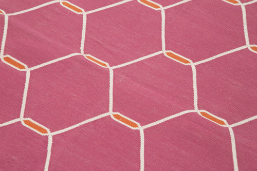 Geometric Duri Pembe Geometrik Pamuk Yün El Dokuma Halısı 108x172 Agacan