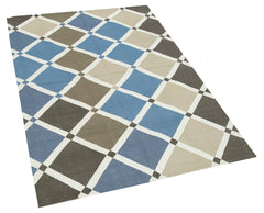 Geometric Duri Mavi Geometrik Pamuk Yün El Dokuma Halısı 106x161 Agacan