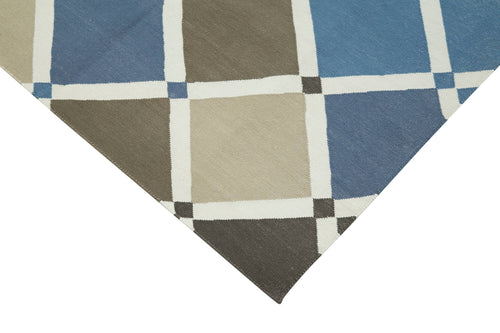 Geometric Duri Mavi Geometrik Pamuk Yün El Dokuma Halısı 106x161 Agacan