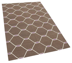 Geometric Duri Kahverengi Geometrik Pamuk Yün El Dokuma Halısı 103x166 Agacan