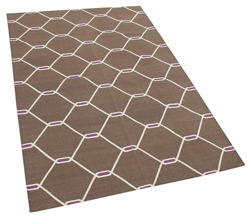 Geometric Duri Kahverengi Geometrik Pamuk Yün El Dokuma Halısı 103x166 Agacan