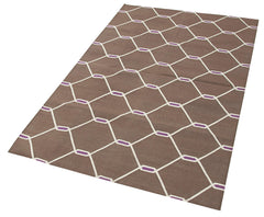 Geometric Duri Kahverengi Geometrik Pamuk Yün El Dokuma Halısı 103x166 Agacan