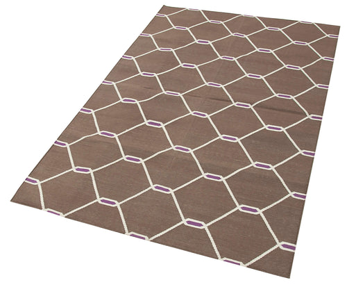 Geometric Duri Kahverengi Geometrik Pamuk Yün El Dokuma Halısı 103x166 Agacan
