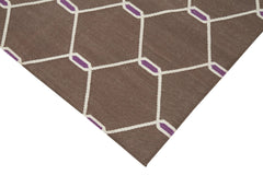 Geometric Duri Kahverengi Geometrik Pamuk Yün El Dokuma Halısı 103x166 Agacan