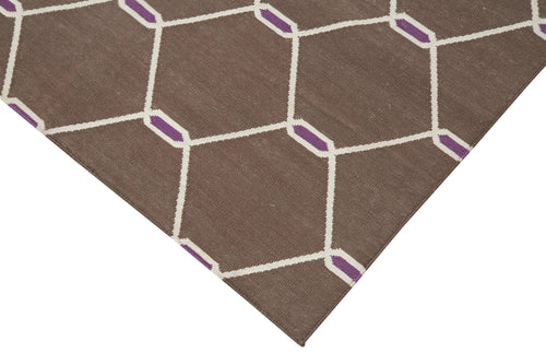 Geometric Duri Kahverengi Geometrik Pamuk Yün El Dokuma Halısı 103x166 Agacan