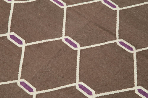 Geometric Duri Kahverengi Geometrik Pamuk Yün El Dokuma Halısı 103x166 Agacan