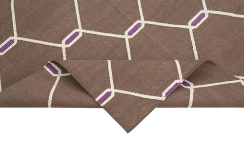 Geometric Duri Kahverengi Geometrik Pamuk Yün El Dokuma Halısı 103x166 Agacan