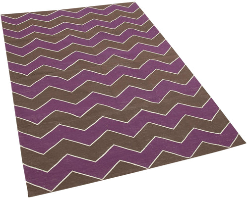 Geometric Duri Kahverengi Geometrik Pamuk Yün El Dokuma Halısı 110x166 Agacan