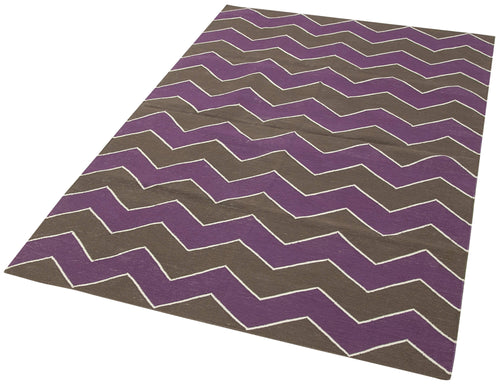Geometric Duri Kahverengi Geometrik Pamuk Yün El Dokuma Halısı 110x166 Agacan